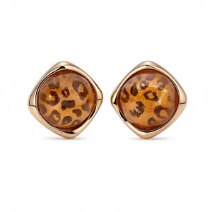 Vintage Leopardenmuster Harz Ohrstecker Für Damen Maillard Stil Vergoldete Legierung Geometrische Ohrringe Mit Silber Ohrringpfosten
