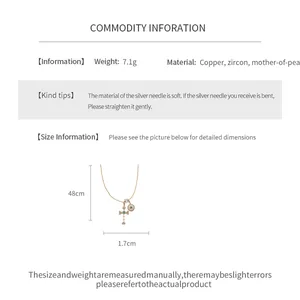 Detailed specifications for zircon mother-of-pearl cross and star necklace with dimensions