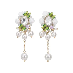 Vintage Blume Perle Tropfen Ohrringe S925 Sterlingsilber Ohrstecker-Stift Legierung Strass Blumen Ohrringe Für Damen Eleganter Schmuck
