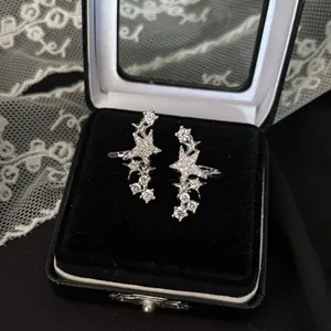 Boucles d'oreilles clips étoile en zircon étincelant avec boîte à bijoux noire élégante