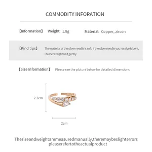 Detailed dimensions and specs for 18k gold plated zircon irregular open ring