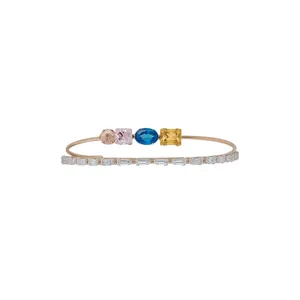 Koreanischer Stil Mehrschichtiger Zirkonia Quadratischer Armreif Kupfer Gold Silber Plattiert Eleganter Modeschmuck Geschenk Für Damen Mädchen