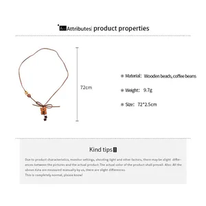 Detail view of retro wooden bead bear pendant necklace with 72cm length and specifications