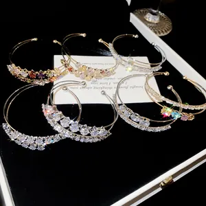 Elegant 18k gold plated double-layer cuff bracelets with sparkling zircons.