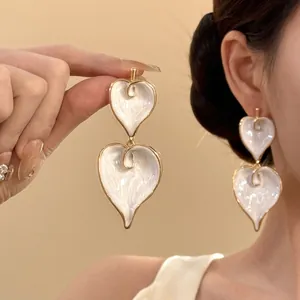 Vintage Emaille Herz Blatt Ohrstecker Mit Silber Ohrringpfosten Gold Weiß Hängende Ohrringe Für Damen Eleganter Schmuck