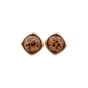 Vintage Alloy Rhinestone Artificial Pearl Stud Earrings With Silver Earring Post Gold Coffee Leopard Print Geometric Earrings For Women
