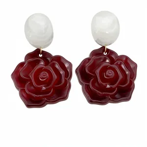 Boucles d'Oreilles Pendantes Rétro en Résine Avec Tige en Argent Clous Ovales Texture Marbre Bijoux Femme