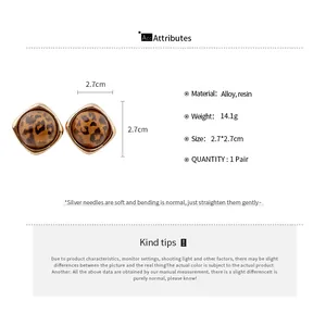 Detailed product specifications for vintage leopard print resin 18k gold stud earrings