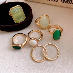Set di Anelli Geometrici in Resina Vintage Lega Resina Quadrato Ovale Tondo Anelli Per Donna Moda Stile Ins Gioielli Regalo
