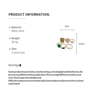 Detailed product information for 7-piece resin ring set in square and round shapes