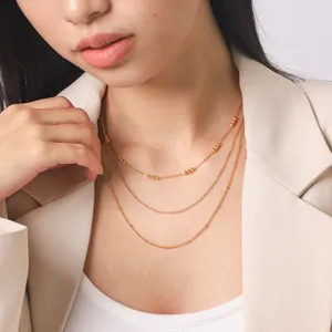 French Vintage Multi-Layered Stainless Steel Necklace Elegant Gold Bead Layered Chain For Women Minimalist Jewelry Necklaces