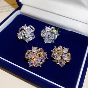 Geometrische Zirconia Oorknopjes Met 925 Sterling Zilver Stift Koper Ingelegd Glinsterende Luxe Sieraden Voor Vrouwen Mode