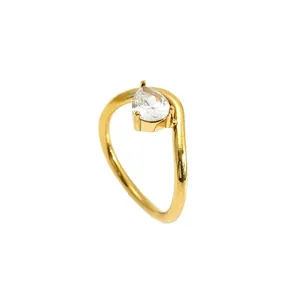 Elegant minimalist 18k gold plated stainless steel ring featuring a pear-shaped zircon stone