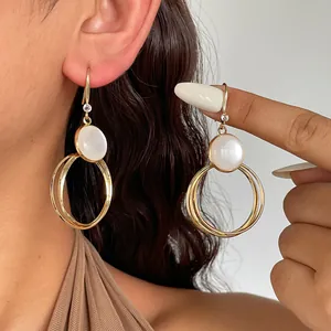 Orecchini a Gancio Geometrici Vintage per Donna Orecchini a Cerchio Rotondi in Metallo Dorato Resina Strass Eleganti Gioielli da Lavoro