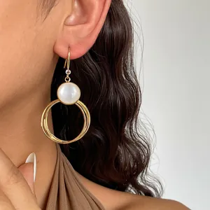 Eleganti orecchini geometrici vintage con pietra in resina e cerchi dorati da donna