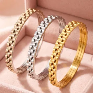 Luxus Edelstahl Armreif Damen Echtgold Vergoldet Dreischichtig Zahnrad Textur Mode Industrieller Stil Armreif Schmuck Geschenk