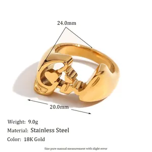 Gold-plated stainless steel GIRL ring with heart design and key product dimensions