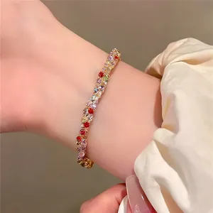 Lussuoso Bracciale Regolabile Tondo Torta in Zirconia per Donna Rame Multicolore Cristallo Intarsiato Moda Squisita Catena a Mano