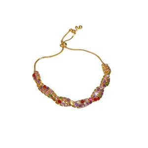 Bracelet Réglable Rond Torsadé en Zirconia de Luxe pour Femmes Cuivre Multicolore Cristal Incrusté Mode Exquise Chaîne à Main