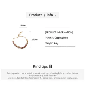Détails du bracelet ajustable en zircon avec spécifications de matériau et poids