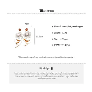 Detailed product info for resin flower earrings with size and material specs