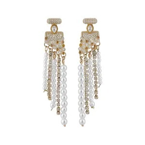 Parure de Bijoux en Alliage Perle Artificielle Strass Style Palais Français Élégantes Boucles d'Oreilles à Glands Collier Multicouches Femmes