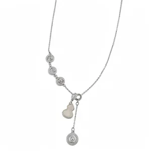 New Chinese Style 18K Gold Plated Copper Necklace With Shell Gourd And Hollow Fu Character Pendant Zirconia Jewelry For Women