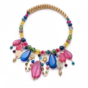 Ensemble de Bijoux Style Bohème Collier Ras du Cou en Verre Strass et Boucles d'Oreilles Crochet pour Femmes Bijoux Perlés