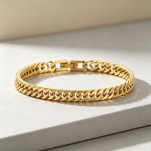 Bracciale in Acciaio al Titanio Maglia Cubana Unisex Doppio Intreccio Piatto Hip Hop Gioielli Oro Argento Nero