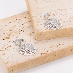 Vintage Geometric Hollow Monstera Leaf Stud Earrings For Women 304 Stainless Steel Tropical Leaf Jewelry Accessories Gift
