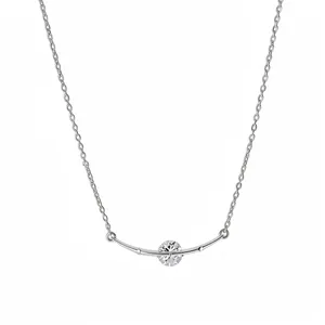 Elegant Copper Zirconia Round Curved Pendant Necklace For Women Minimalist Dainty Clavicle Chain Jewelry For Daily Wear Party Gift