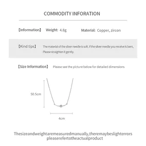 Detailed dimensions of minimalist zircon curved bar necklace showing 50.5cm chain length