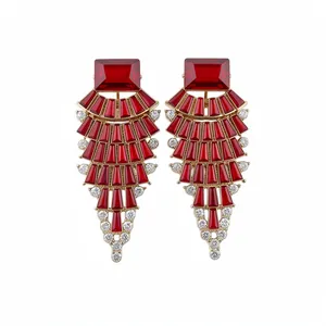 Boucles d'Oreilles Clous en Forme d'Éventail Surdimensionnées Européennes Alliage Strass Carré Géométrique Avec Tige en Argent Bijoux