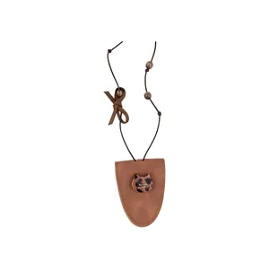 Handmade Brown Faux Leather Triangle Glasses Holder Necklace Women Leopard Heart Bear Pendant Long Alloy Chain Retro Jewelry Accessory