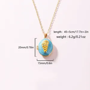 Detail view of blue enamel ice cream locket necklace with size specifications
