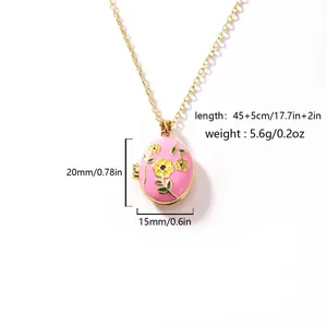 Detailed dimension view of pink floral enamel locket necklace with length and weight