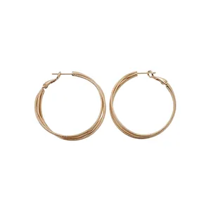 European American Simple 3-Layer Twisted Hoop Earrings For Women Minimalist Gold Silver Plated Copper With Silver Post