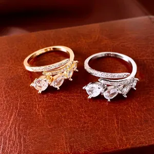 Luxe Zirconia Waterdruppel Open Ring Voor Vrouwen Minimalistisch Verstelbaar Koper Goud Zilver Verguld Mode Sieraden Vingerring Cadeau