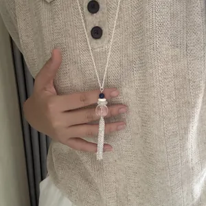 Koreanischer Stil Lange Quaste Anhänger Halskette Künstliche Perle Transparente Glaskugel Legierung Pulloverkette Damen Schmuck
