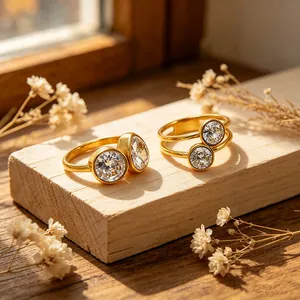 Minimalistischer 316 Edelstahl Wassertropfen Zirkonia Ring Für Damen 14K Vergoldet Mode Französischer Stil Fingerring Schmuck
