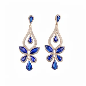 Luxus Legierung Strass Schmetterling Tränenanhänger Ohrstecker Mit 925 Sterling Silber Ohrstecker-Stift Gold Vergoldet Damen Schmuck Bankett Party