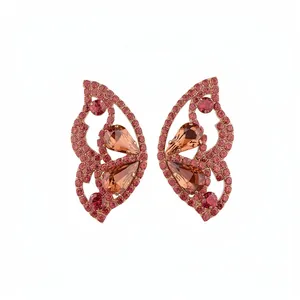 Elegante Kupfer Schmetterling Ohrstecker Mit Silber Ohrringpfosten Strass Wassertropfen Ohrringe Für Damen Luxus Modeschmuck