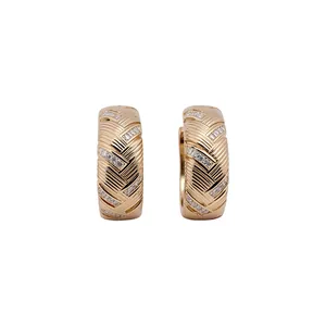 Vintage Koperen Zirconia Geometrische Textuur Ronde Huggie Oorbellen Voor Dames Elegante Goud Zilver Vergulde Creolen Sieraden