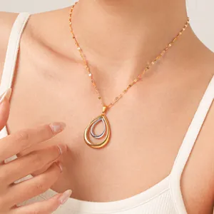 Minimalistische Edelstahl Halskette Mit Hohlem Wassertropfen-Anhänger Bicolor Gold Silber Plated Kette Für Damen Schmuck