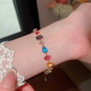 Dopamine colorful zircon geometric bracelet with sparkling multi-shape crystals