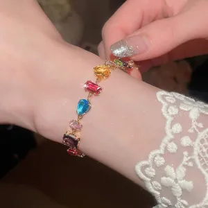 Dopamine colorful zircon geometric bracelet with multi-shaped gemstones on wrist