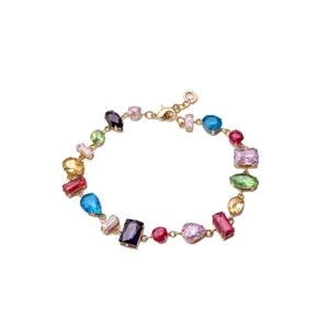 Bracelet en Zirconia Coloré Luxe Léger pour Femmes Cuivre Plaqué Or Ovale Géométrique Style Dopamine Bijoux Exquis Cadeau