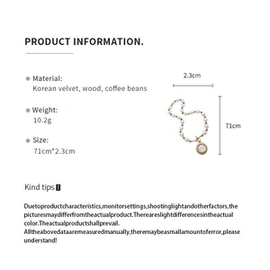 Detailed dimension guide of retro pearl beaded necklace with portrait pendant