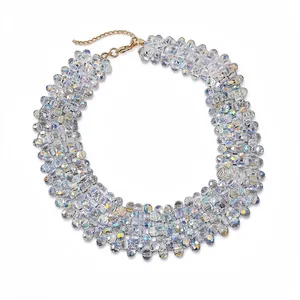 Französische Vintage Geometrische Mehrlagige Glasperlen Halskette Für Damen Vergoldetes Kupfer AB Regenbogen Choker Kette Schmuck
