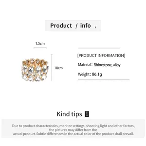 Detailed info for water drop rhinestone elastic bracelet with size 18cm and 86.1g